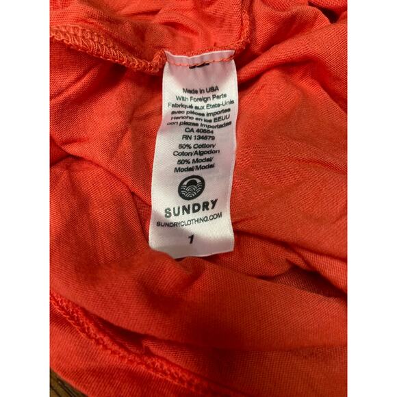 Sundry Womens Ruffle Shoulder Top Size 1/Small Cherry Red NEW Long Sleeve Scoop - Picture 5 of 6